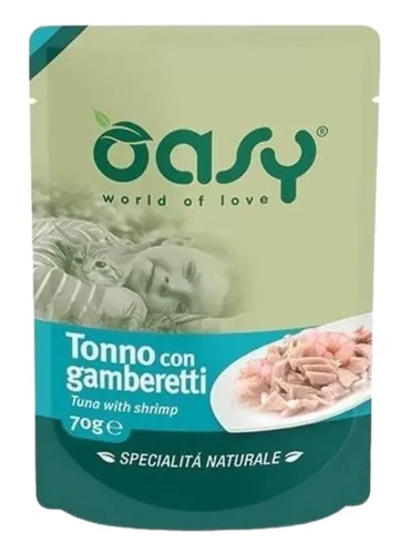 Oasy gatto wet bustina tonno con gamberetti 70 gr  