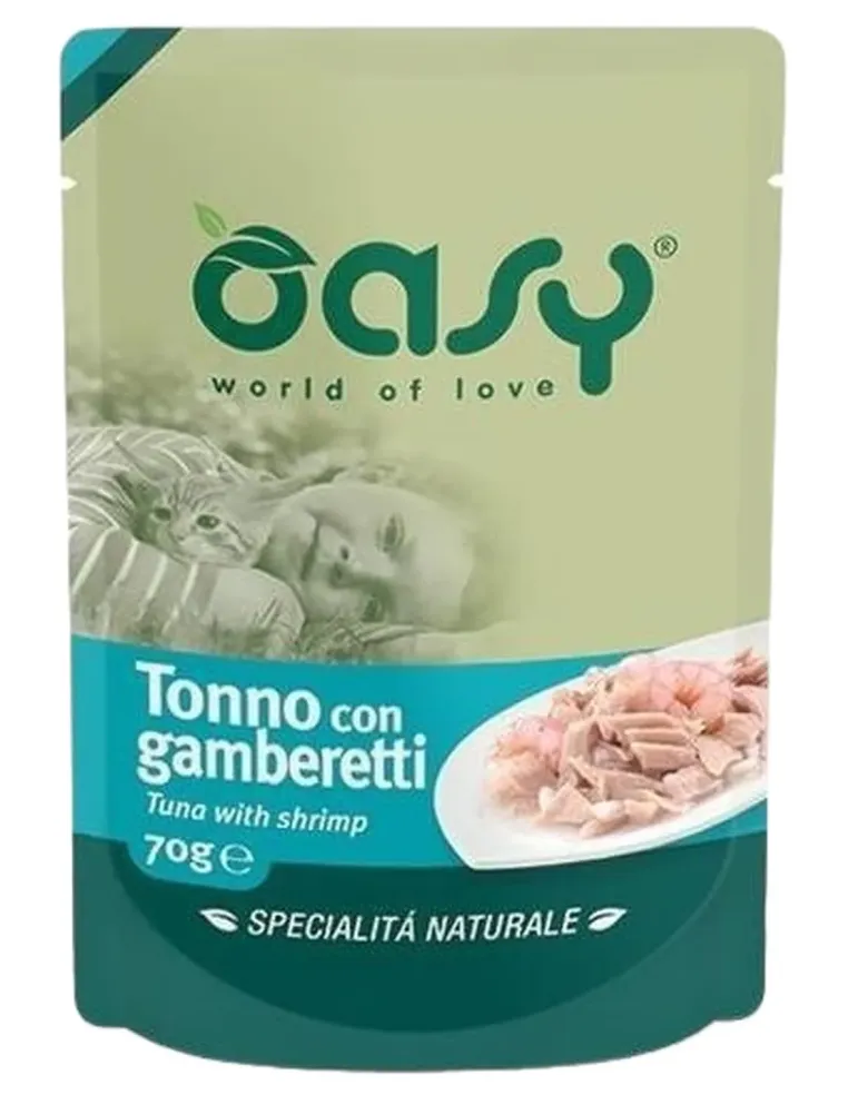 Oasy gatto wet bustina tonno con gamberetti 70 gr  