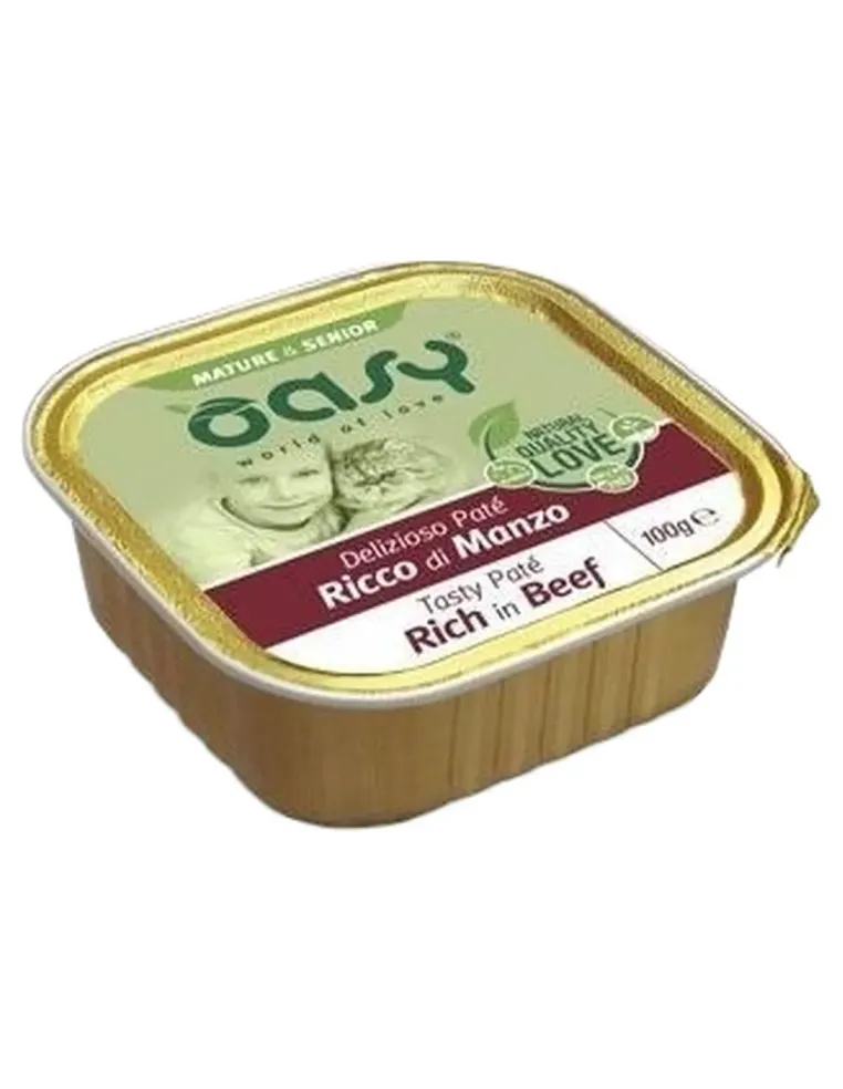 Oasy gatto mature e senior pate ricco di manzo 100 gr  