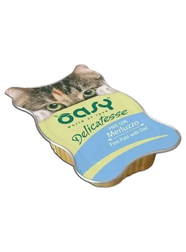Oasy gatto delicatesse pate con merluzzo vaschetta 85 gr  