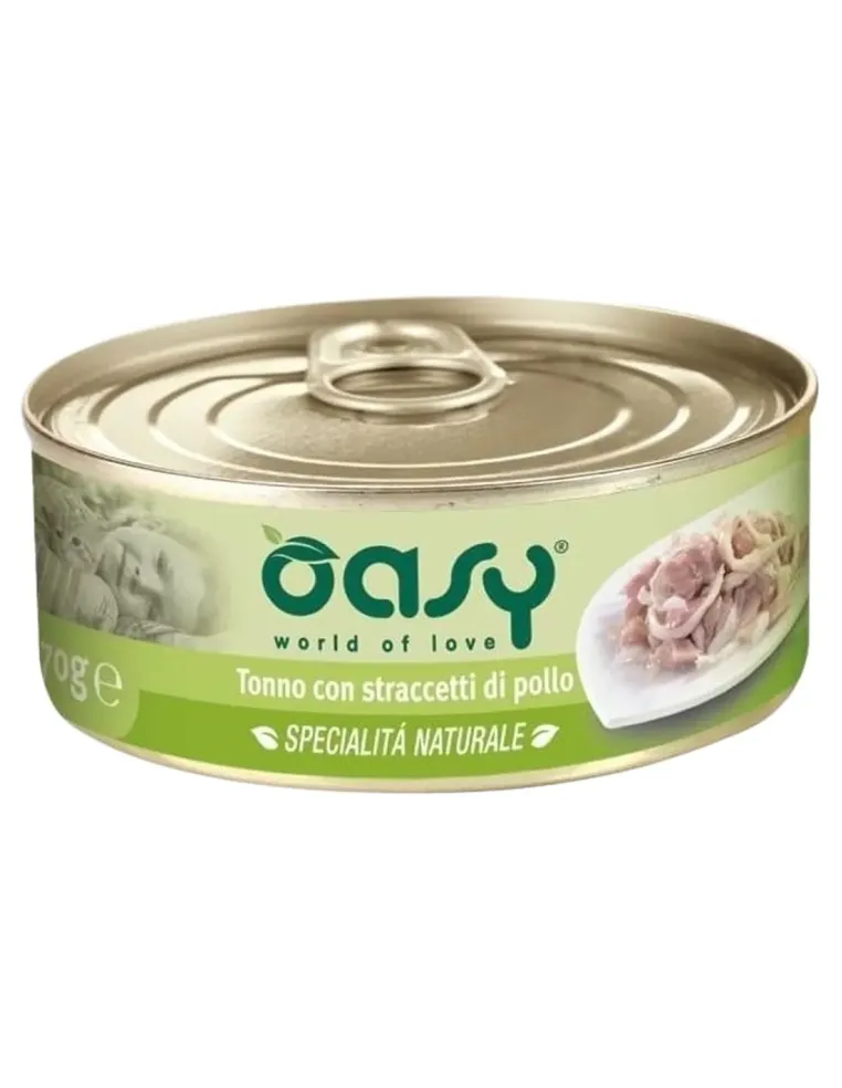 Oasy gatto tonno con straccetti di pollo umido 70 gr  