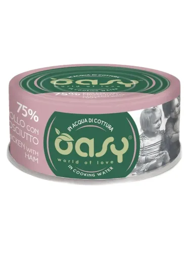 Oasy gatto more love 75% pollo con prosciutto 70 gr  