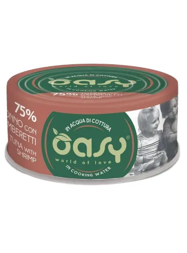 Oasy gatto more love 75% tonno con gamberetti 70 gr  