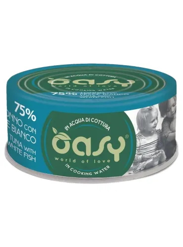 Oasy gatto more love 75% tonno con pesce bianco 70 gr