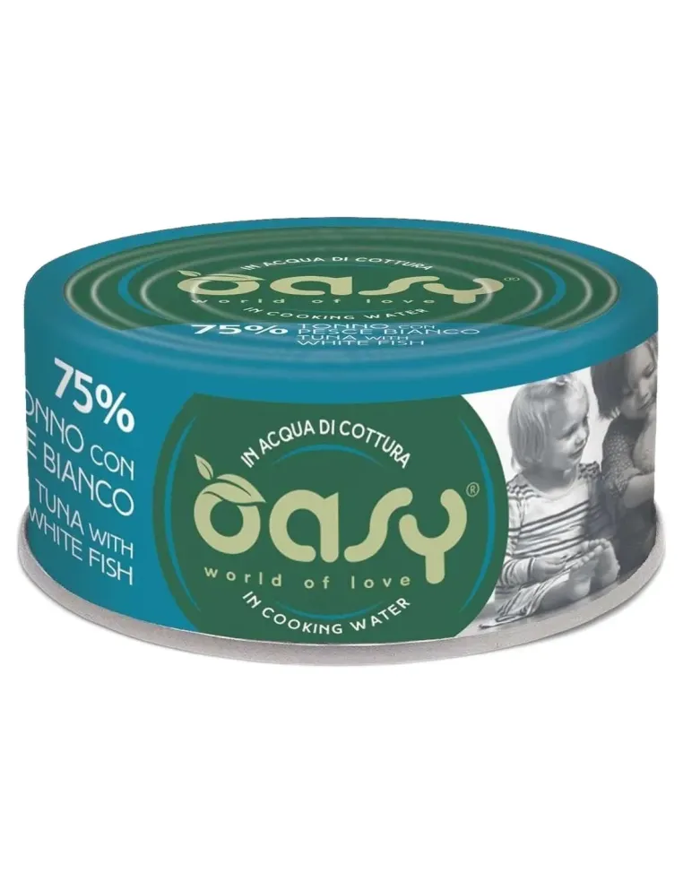 Oasy gatto more love 75% tonno con pesce bianco 70 gr  