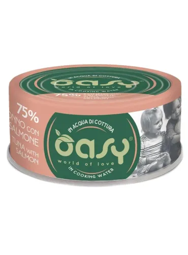 Oasy gatto more love 75% tonno con salmone 70 gr  
