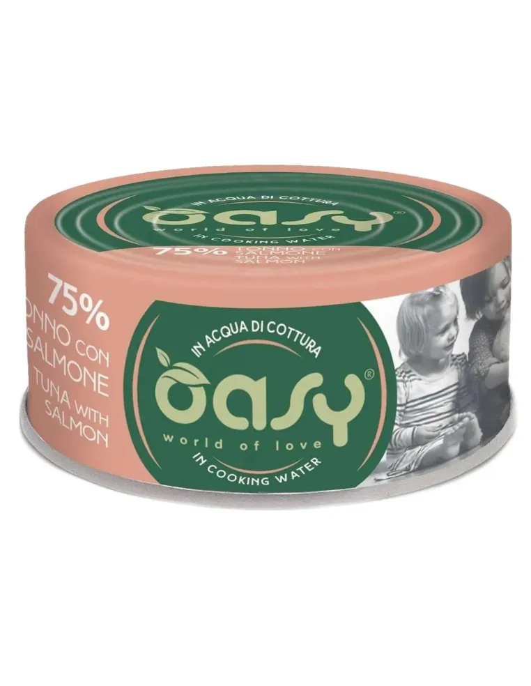 Oasy gatto more love 75% tonno con salmone 70 gr  
