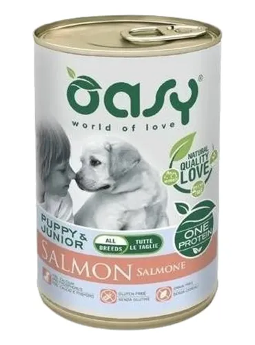 Oasy cane puppy e junior all breeds salmone umido 400 gr  