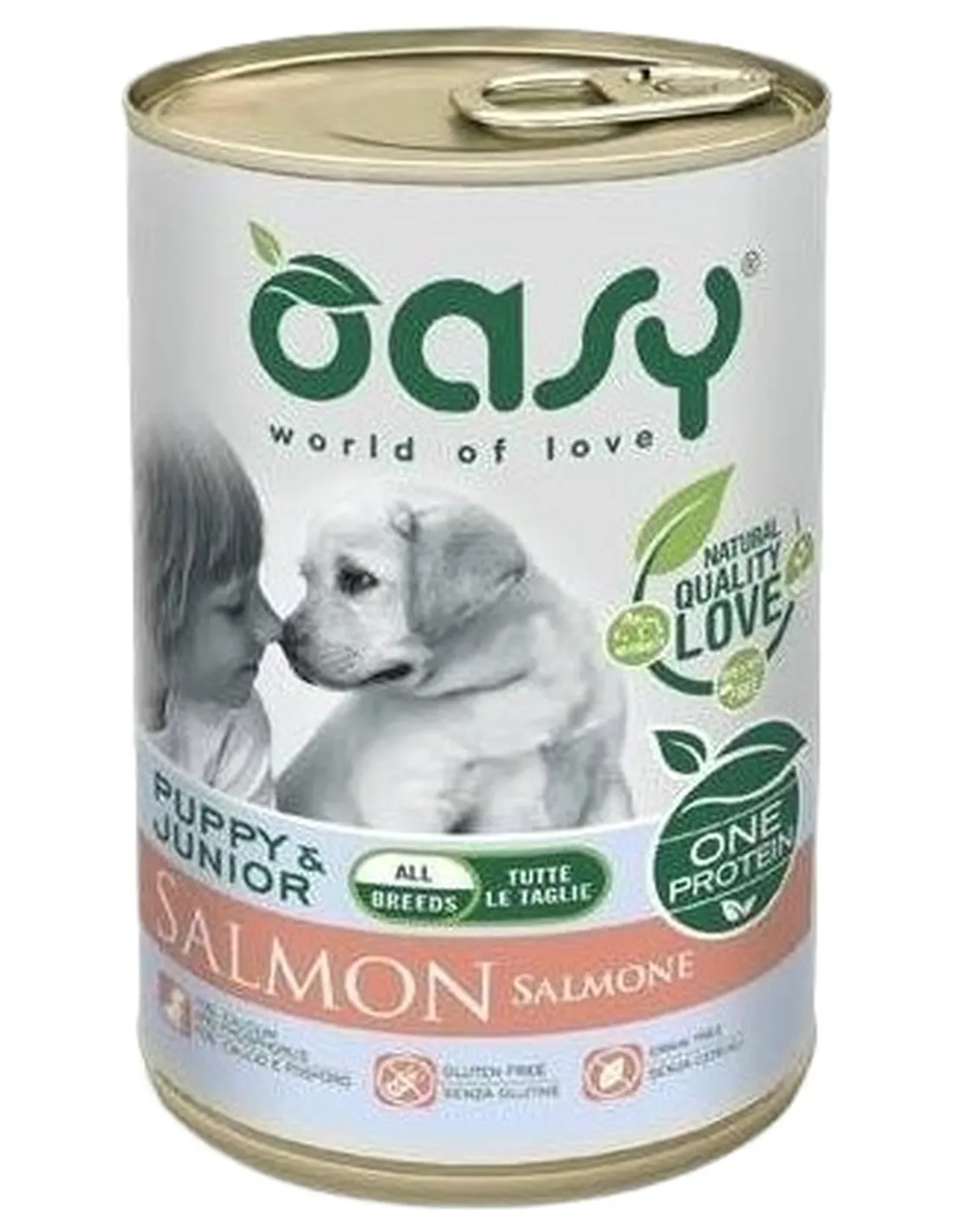 Oasy cane puppy e junior all breeds salmone umido 400 gr  