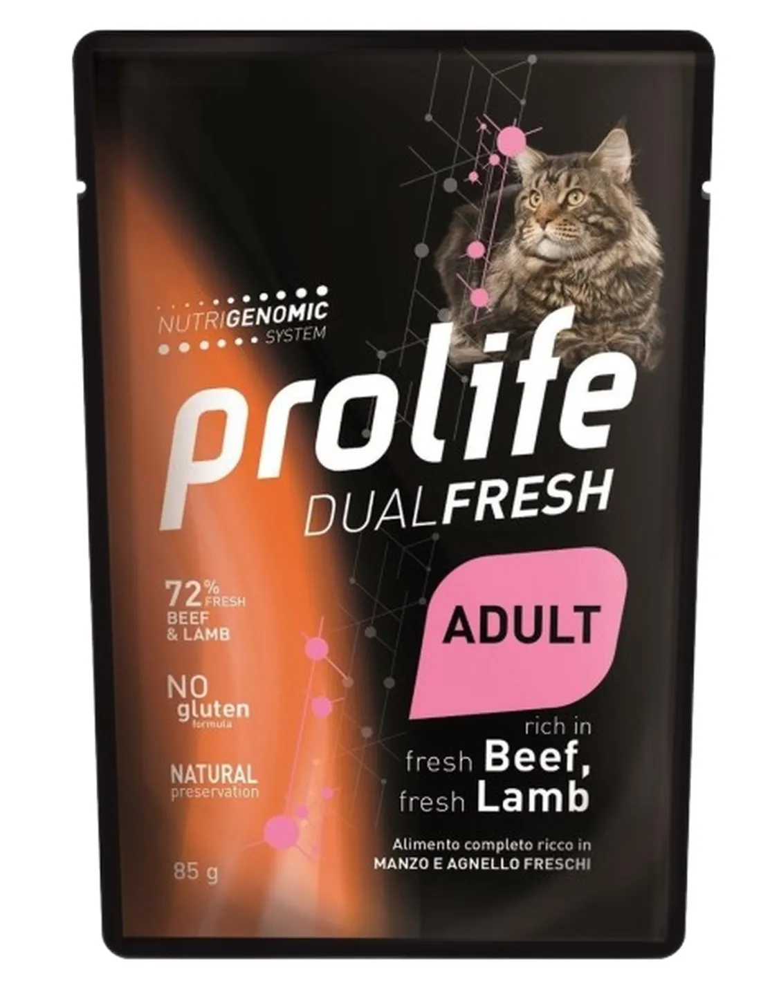 Prolife gatto dualfresh adult manzo e agnello bustine 85 gr  