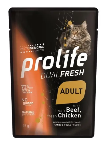 Prolife gatto dualfresh adult manzo e pollo bustina 85 gr  