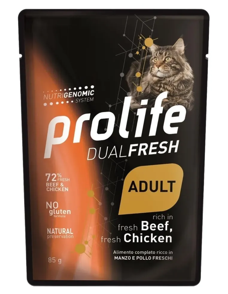 Prolife gatto dualfresh adult manzo e pollo bustina 85 gr  