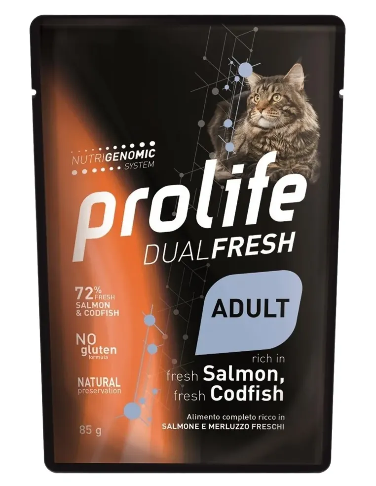 Prolife gatto dualfresh adult salmone e merluzzo bustina 85 gr  
