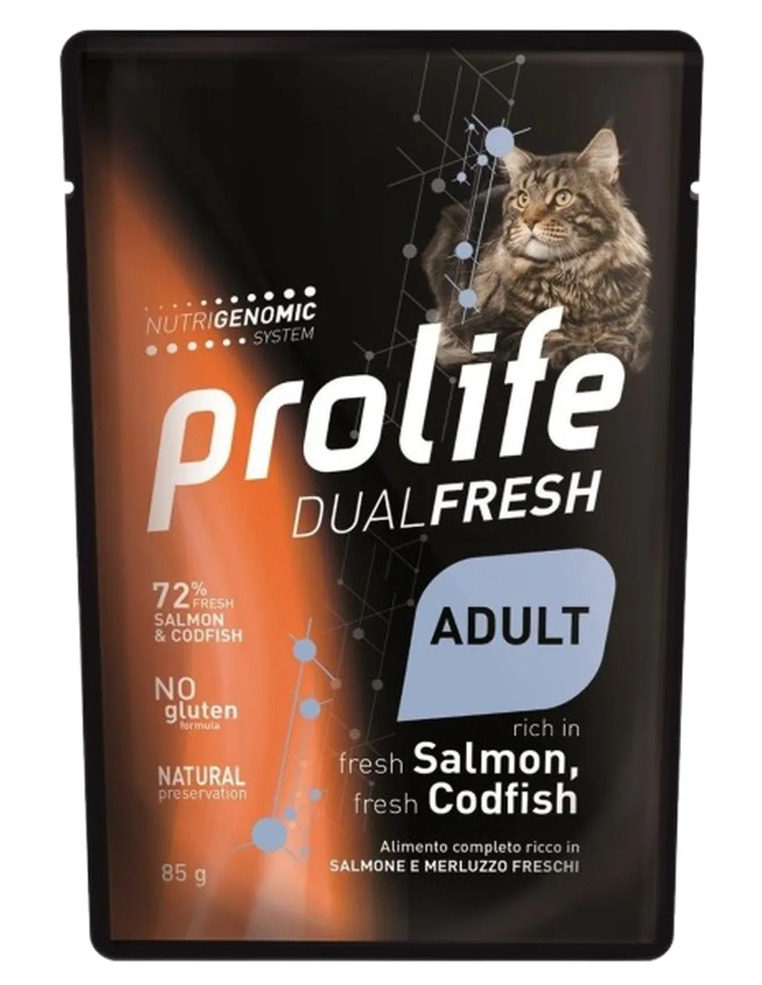 Prolife gatto dualfresh adult salmone e merluzzo bustina 85 gr  
