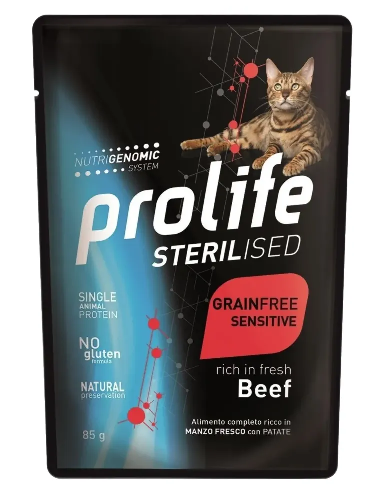 Prolife gatto sterilised adult grainfree sensitive manzo bustina 85 gr  