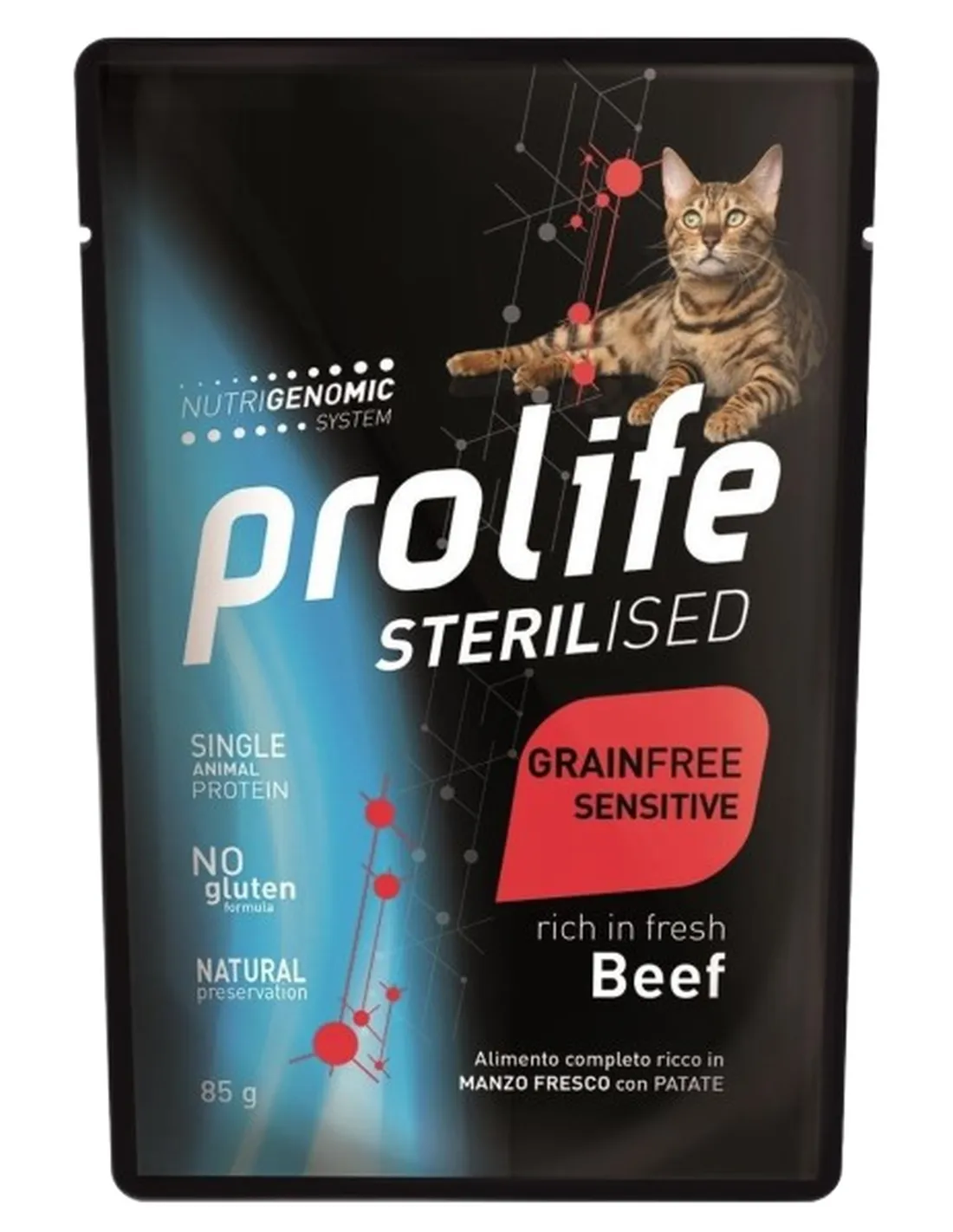 Prolife gatto sterilised adult grainfree sensitive manzo bustina 85 gr  