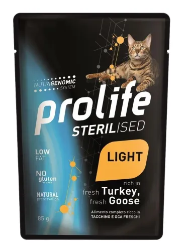 Prolife gatto sterilised adult light grainfree sensitive tacchino e oca bustina 85 gr
