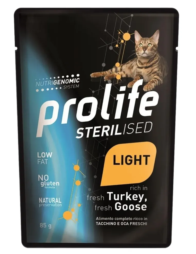 Prolife gatto sterilised adult light grainfree sensitive tacchino e oca bustina 85 gr  