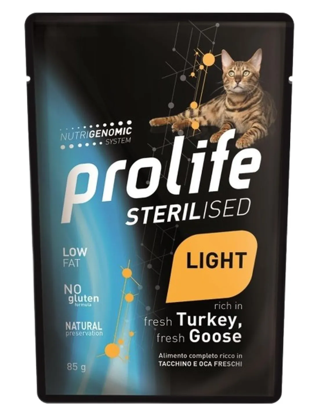 Prolife gatto sterilised adult light grainfree sensitive tacchino e oca bustina 85 gr  