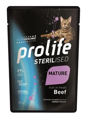 Prolife gatto sterilised mature grainfree sensitive manzo bustina 85 gr