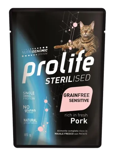 Prolife gatto sterilised adult grainfree sensitive maiale bustina 85 gr