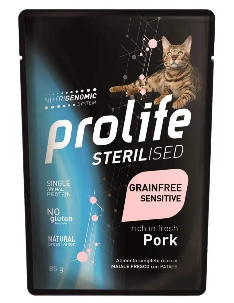 Prolife gatto sterilised adult grainfree sensitive maiale bustina 85 gr  
