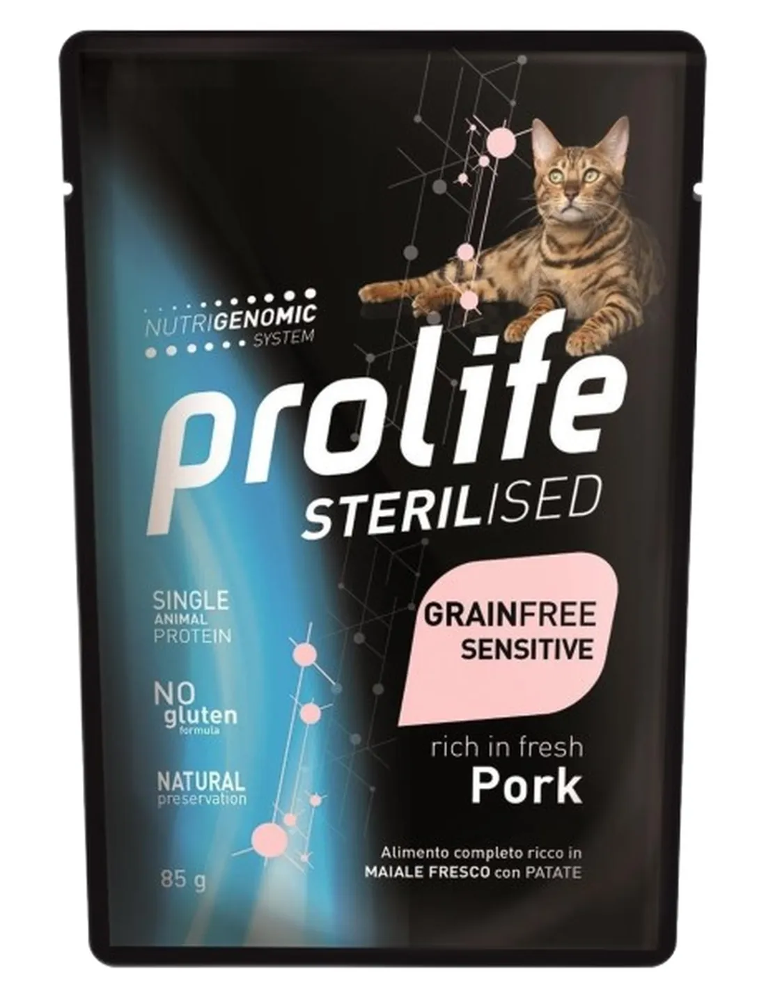 Prolife gatto sterilised adult grainfree sensitive maiale bustina 85 gr  
