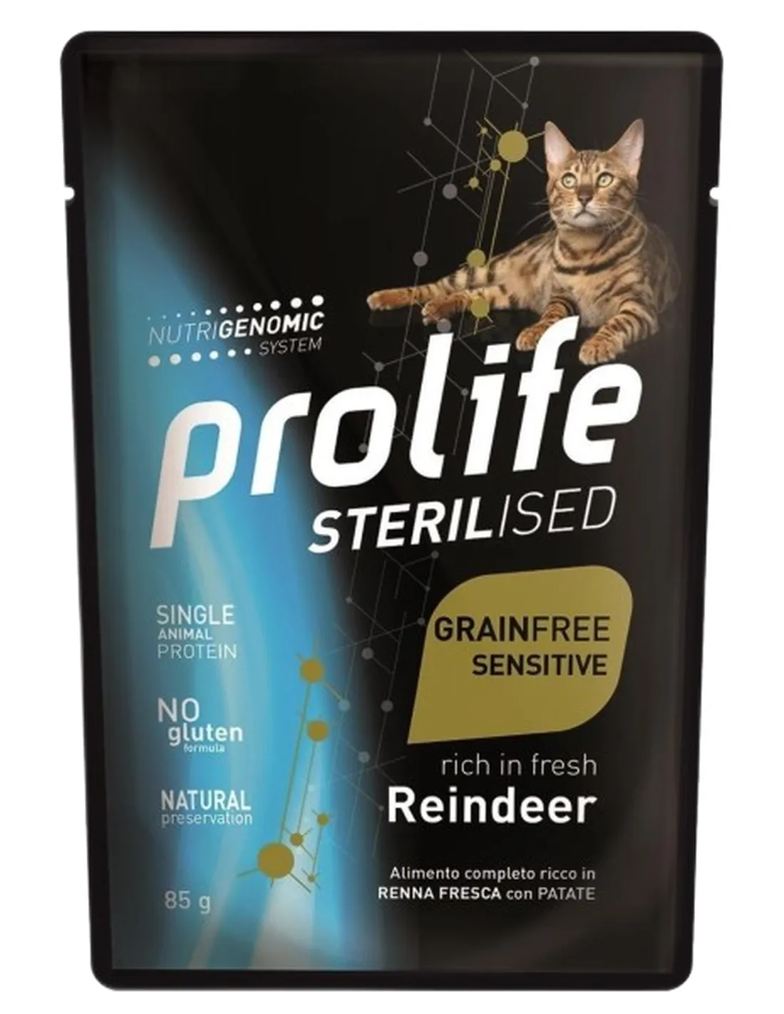 Prolife gatto sterilised adult grainfree sensitive renna bustina 85 gr  