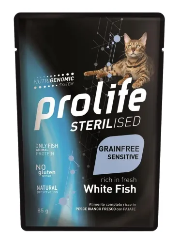 Prolife gatto sterilised adult grainfree sensitive pesce bianco bustina 85 gr