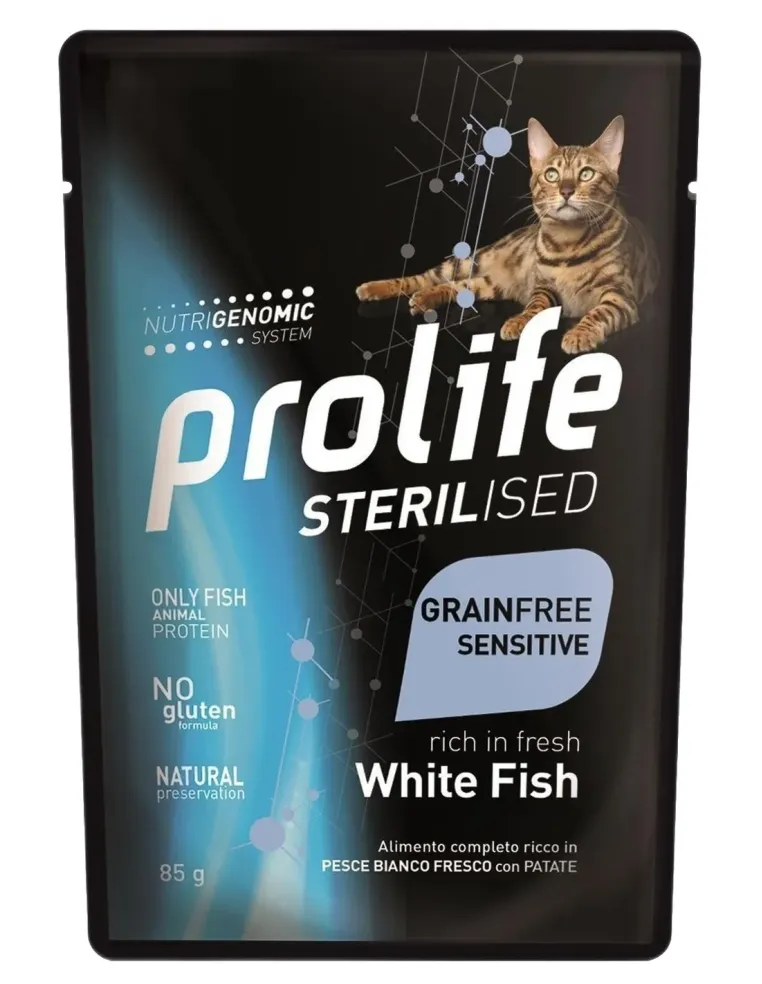 Prolife gatto sterilised adult grainfree sensitive pesce bianco bustina 85 gr  
