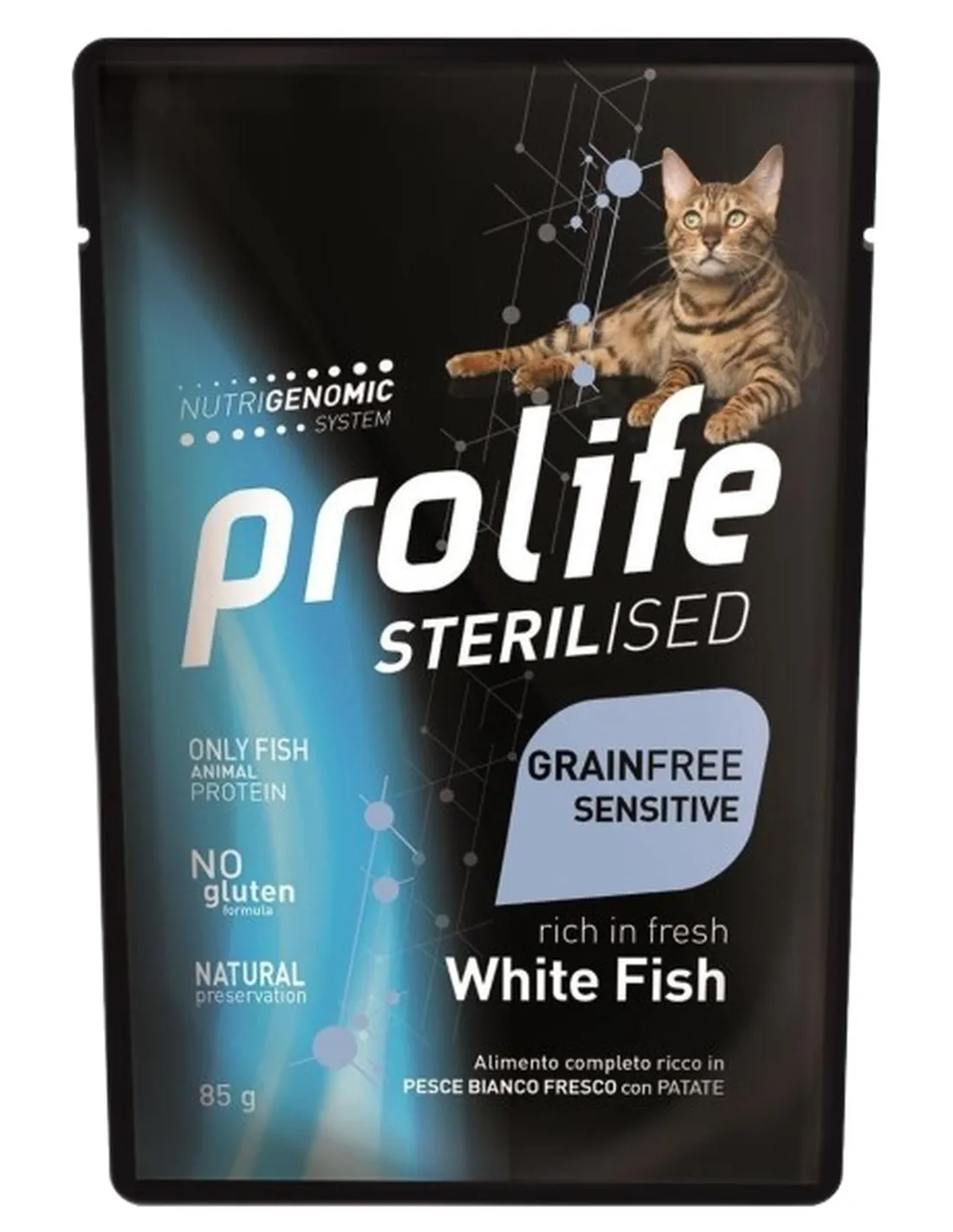 Prolife gatto sterilised adult grainfree sensitive pesce bianco bustina 85 gr  