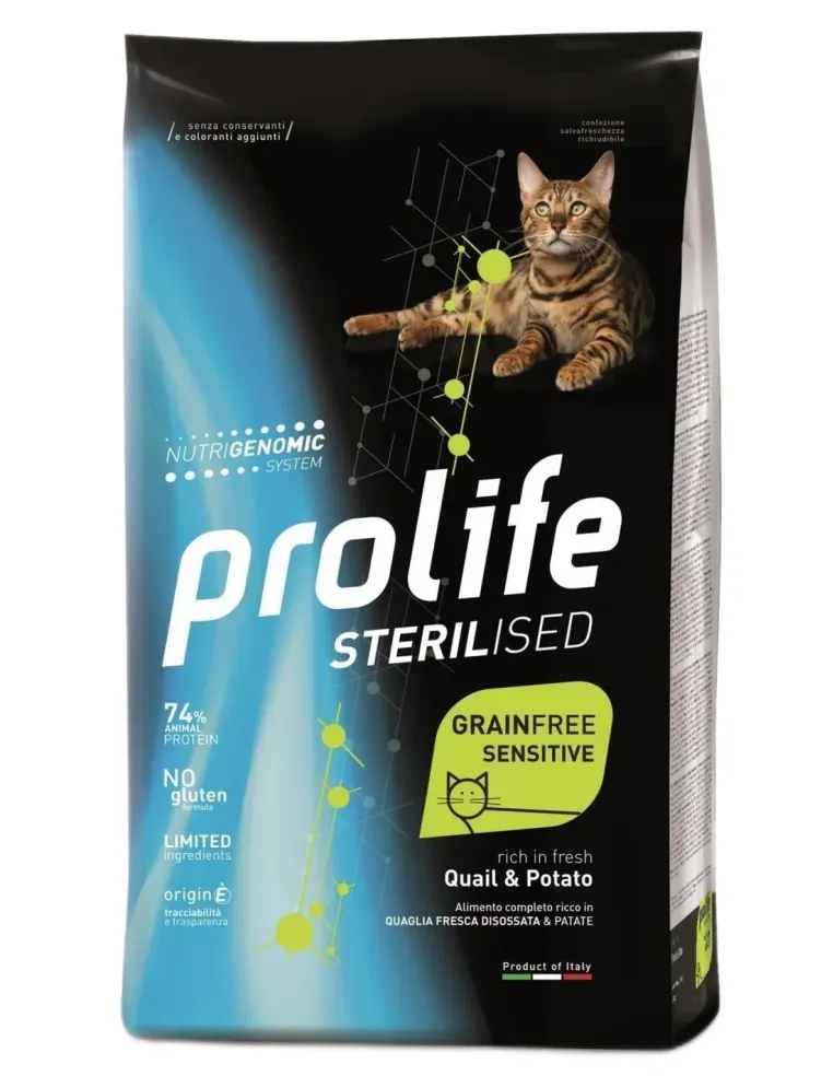 Prolife gatto sterilised grainfree sensitive adult quaglia e patate 1,5 kg  