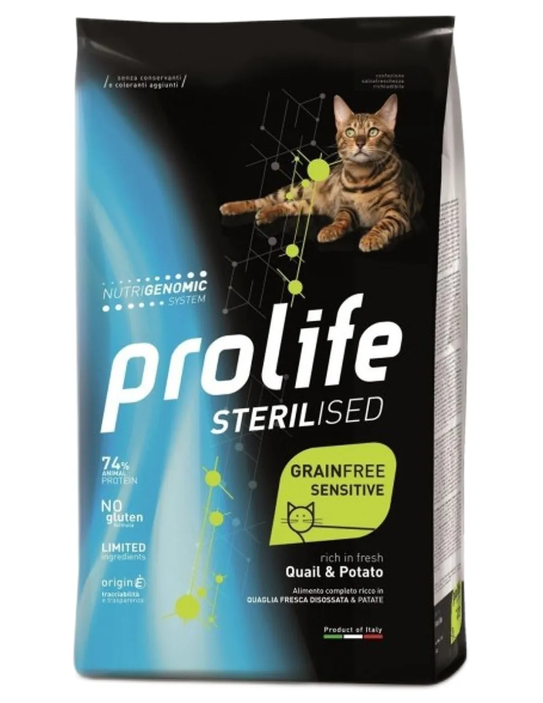 Prolife gatto sterilised grainfree sensitive adult quaglia e patate 1,5 kg  