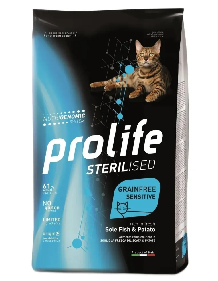 Prolife gatto sterilised grainfree sensitive adult sogliola e patate 1,5 kg  