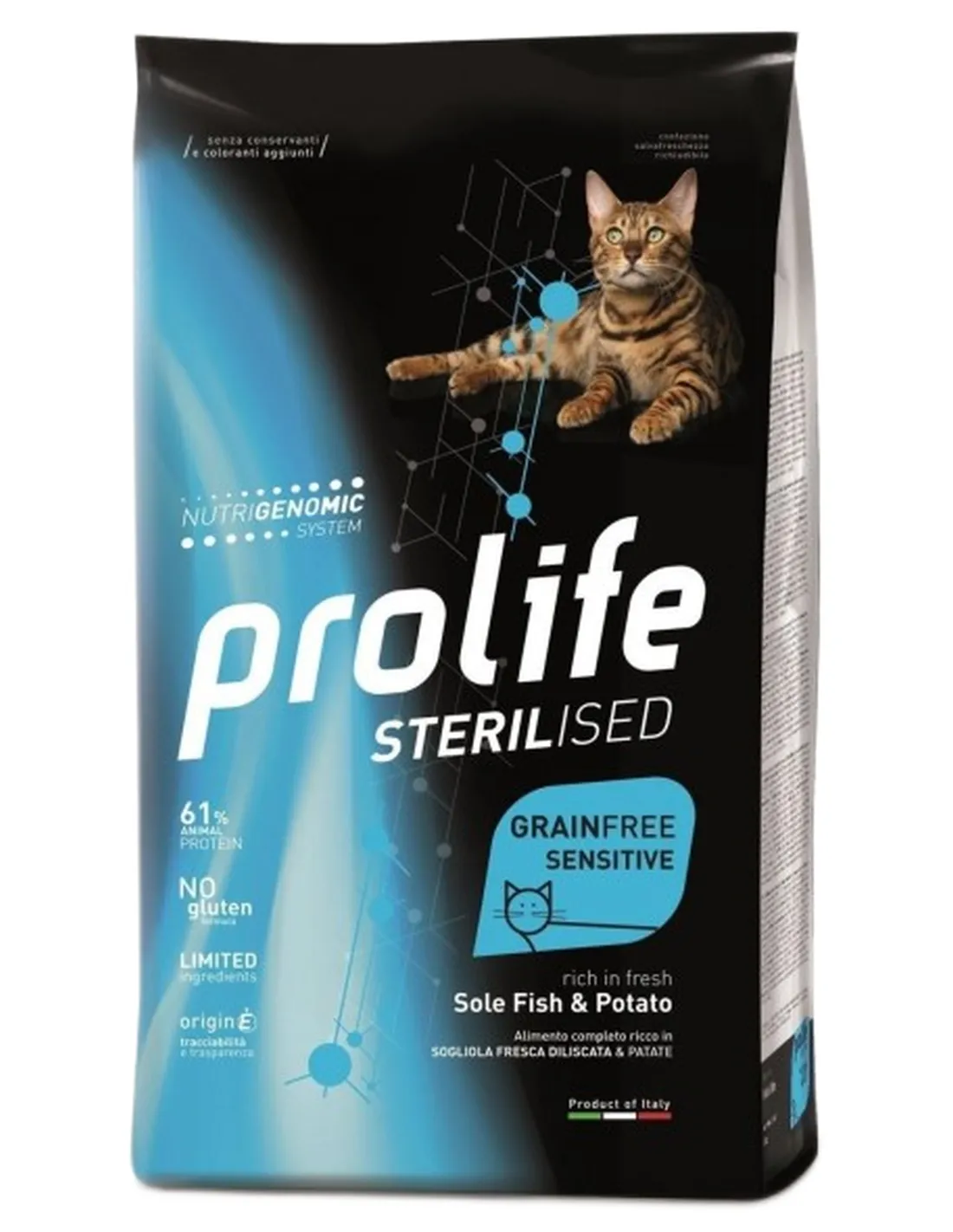 Prolife gatto sterilised grainfree sensitive adult sogliola e patate 1,5 kg  