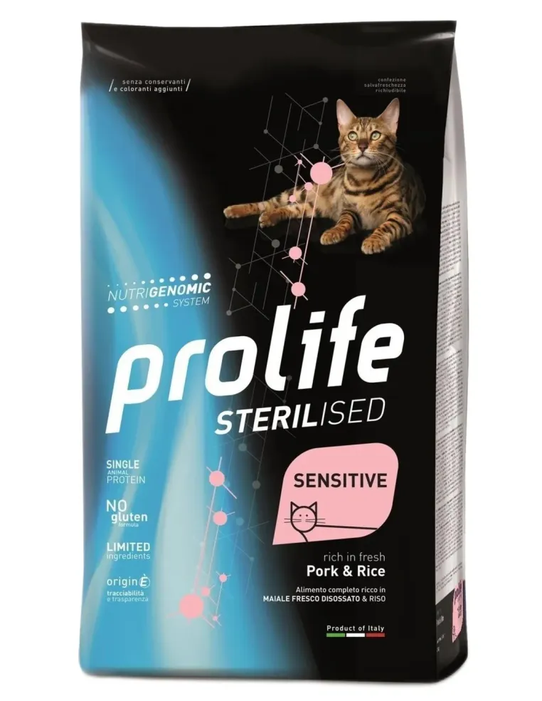 Prolife gatto sterilised sensitive adult maiale e riso 1,5 kg  