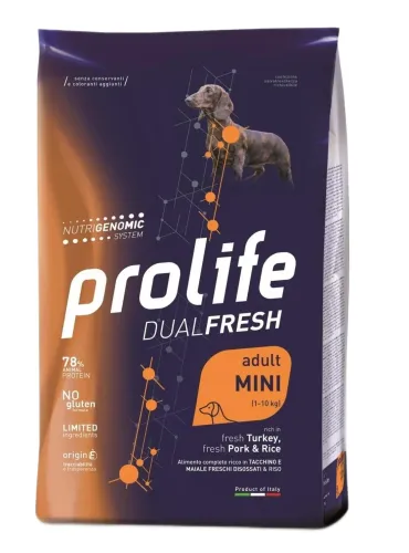 Prolife cane dualfresh adult tacchino maiale e riso mini 2 kg  