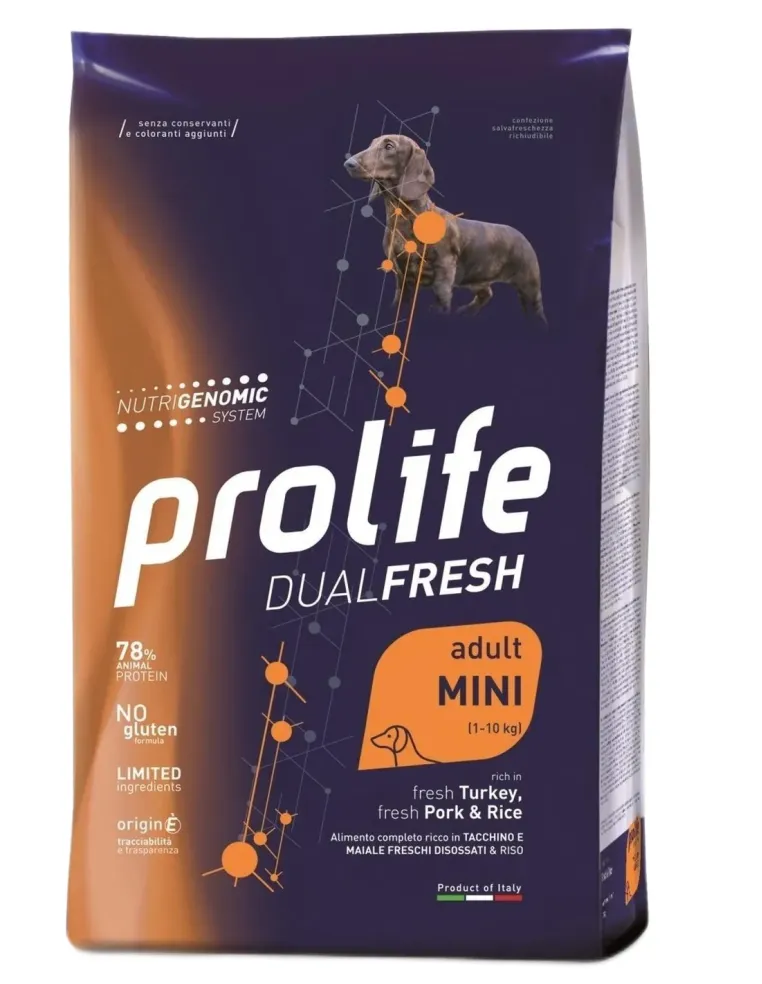 Prolife cane dualfresh adult tacchino maiale e riso mini 2 kg  
