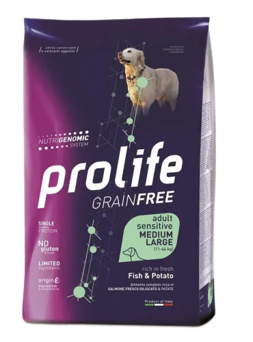 Prolife cane grainfree adult sensitive pesce e patate medium large 2,5 kg  