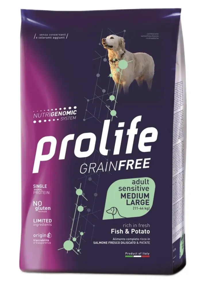 Prolife cane grainfree adult sensitive pesce e patate medium large 2,5 kg  