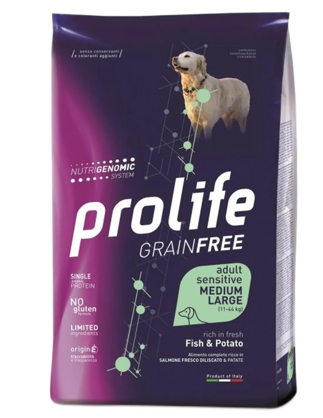 Prolife cane grainfree adult sensitive pesce e patate medium large 2,5 kg  