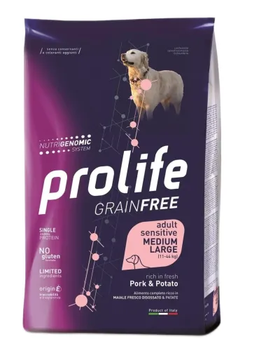 Prolife cane grainfree adult sensitive maiale e patate medium large 10 kg  