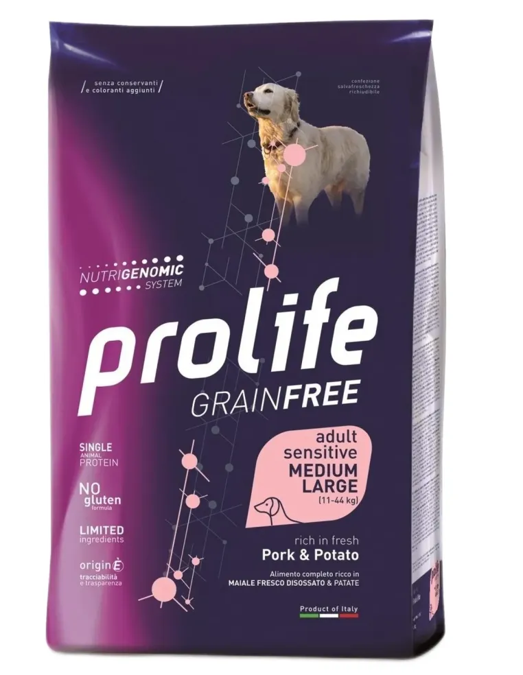 Prolife cane grainfree adult sensitive maiale e patate medium large 10 kg  