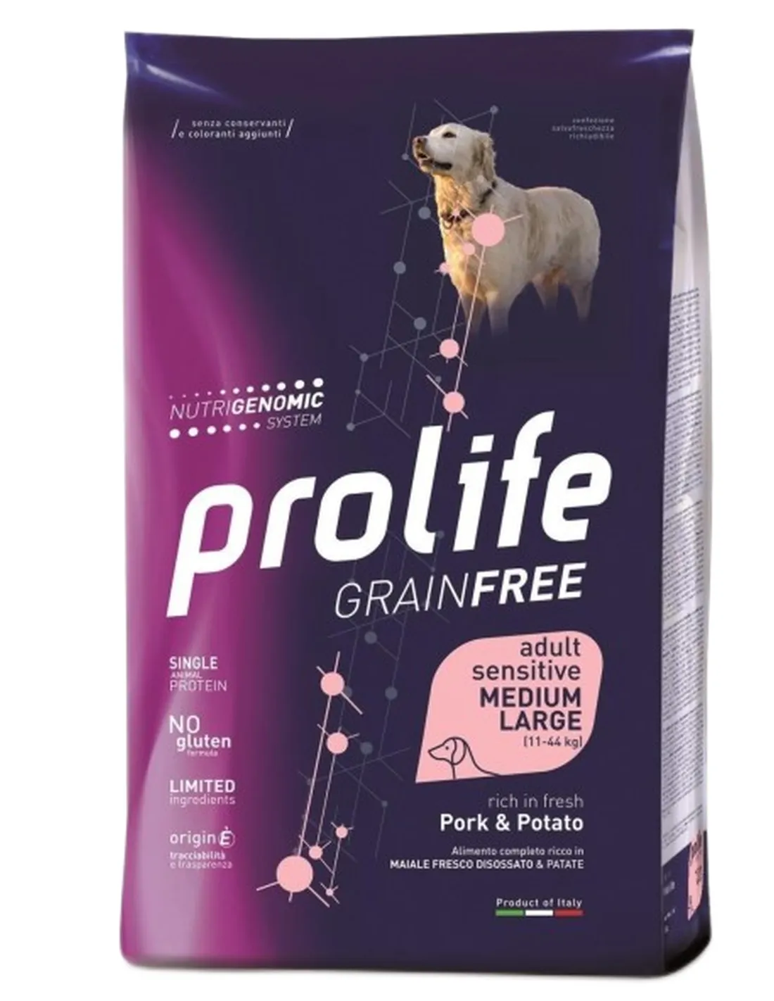 Prolife cane grainfree adult sensitive maiale e patate medium large 10 kg  
