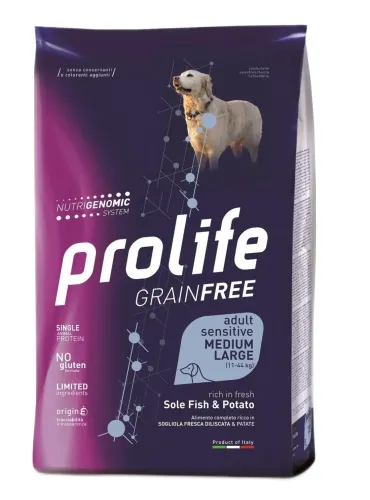 Prolife cane grainfree adult sensitive sogliola e patate medium large 10 kg  