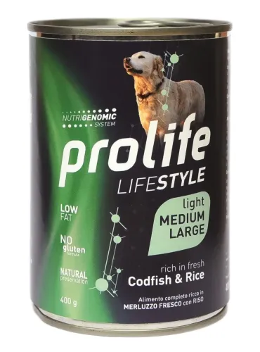 Prolife cane lifestyle adult light merluzzo e riso medium large 400 gr  