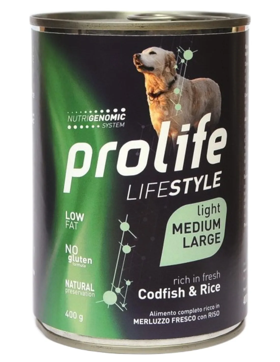 Prolife cane lifestyle adult light merluzzo e riso medium large 400 gr   Prolife cane lifestyle adult light merluzzo e riso medium large 400 gr