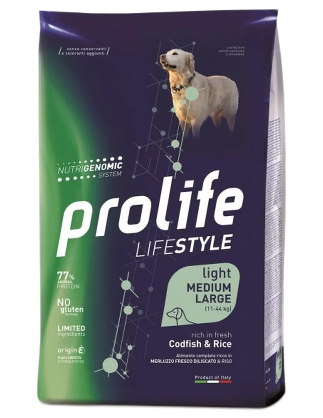 Prolife cane lifestyle light merluzzo e riso medium large 12 kg  