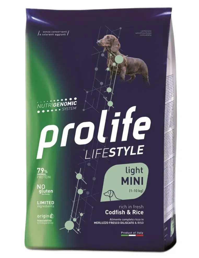 Prolife cane lifestyle adult light merluzzo e riso mini 2 kg  