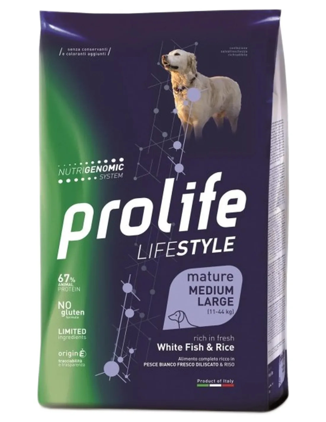 Prolife cane lifestyle mature pesce bianco e riso medium large 12 kg   Prolife cane lifestyle mature pesce bianco e riso medium large 12 kg